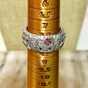 Hello Kitty Sterling Silver Band with Ruby and Diamonique, Size 7.